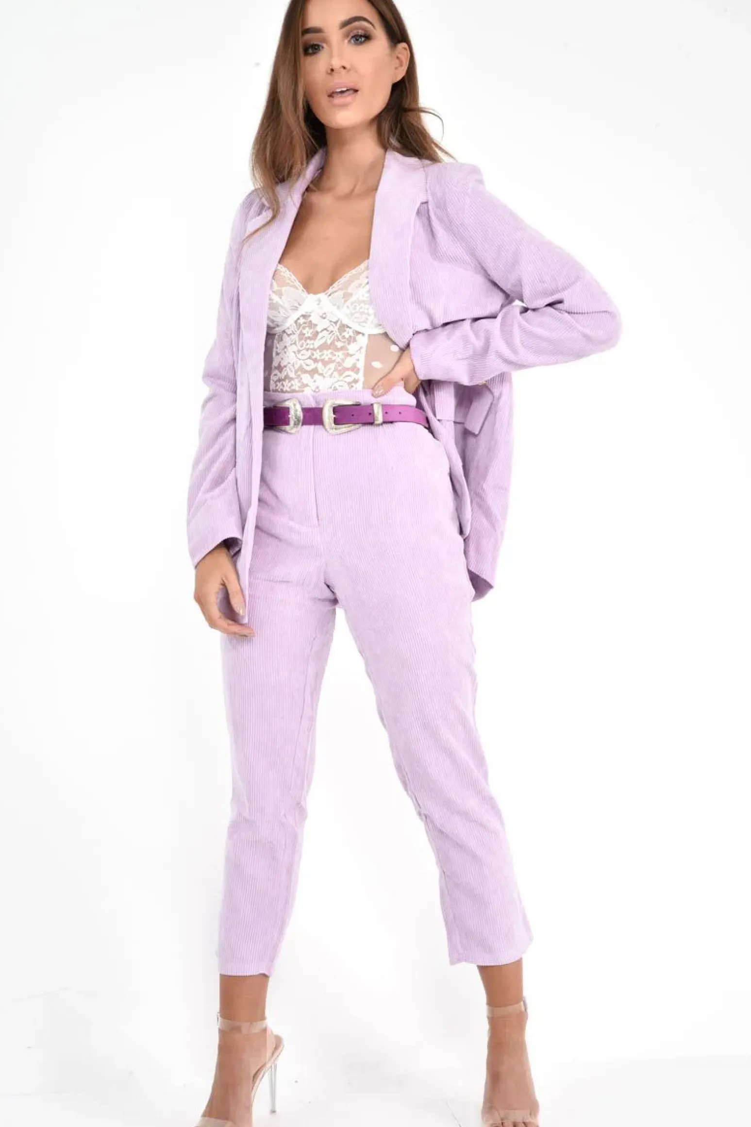 Rebellious Fashion Lilac Corduroy High Waist Tapered Trousers - Emmelia