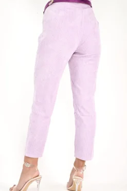 Rebellious Fashion Lilac Corduroy High Waist Tapered Trousers - Emmelia