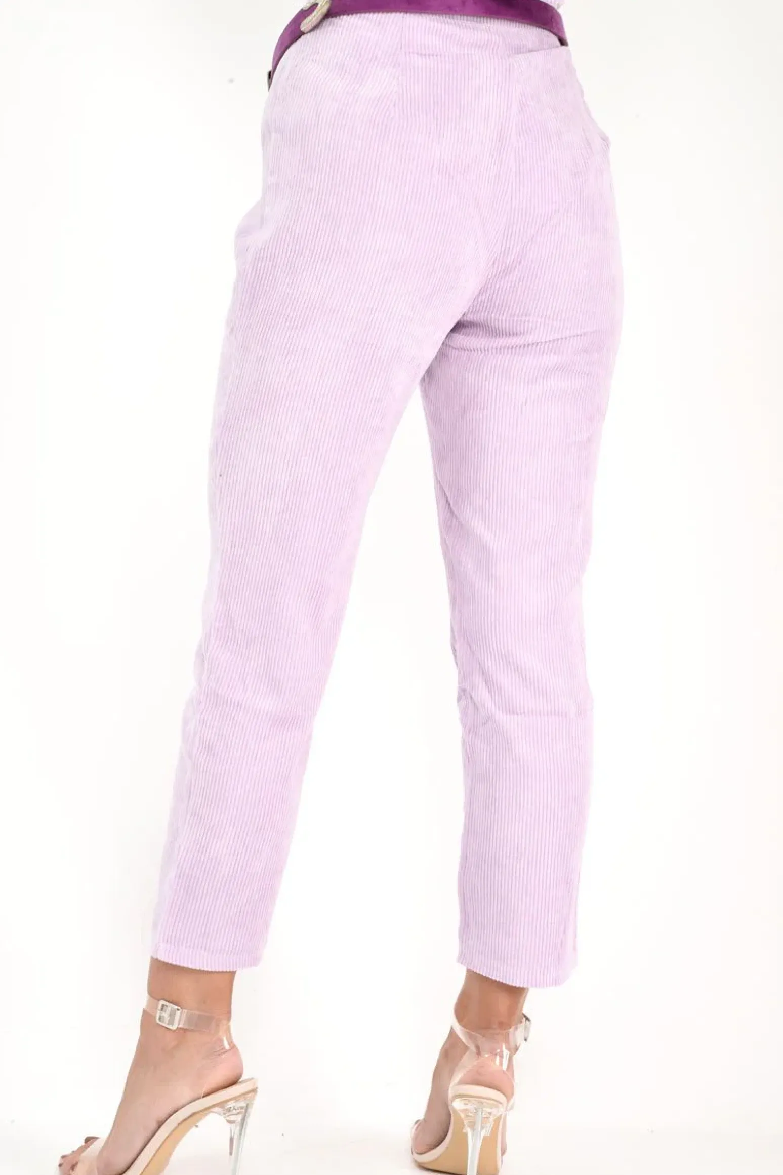 Rebellious Fashion Lilac Corduroy High Waist Tapered Trousers - Emmelia