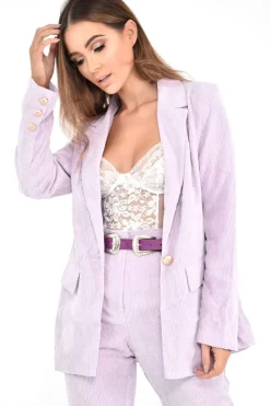 Rebellious Fashion Lilac Corduroy High Waist Tapered Trousers - Emmelia