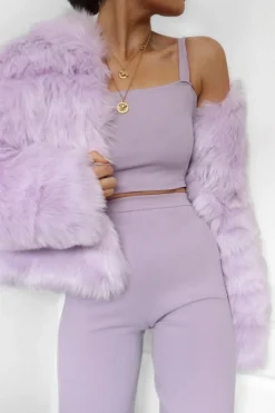 Rebellious Fashion Lilac Crop Top and Trousers Co-ord Set - Kimmy