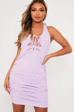Rebellious Fashion Lilac Cut Out Halter Neck Bodycon Dress - Ivie