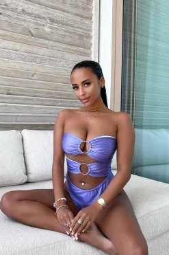 Rebellious Fashion Lilac Cut Out Ring Detail Swimsuit - Azalea