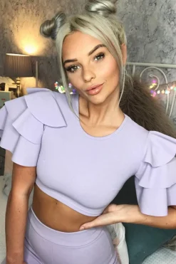 Rebellious Fashion Lilac Frill Sleeve Co-ord Set - Demmie