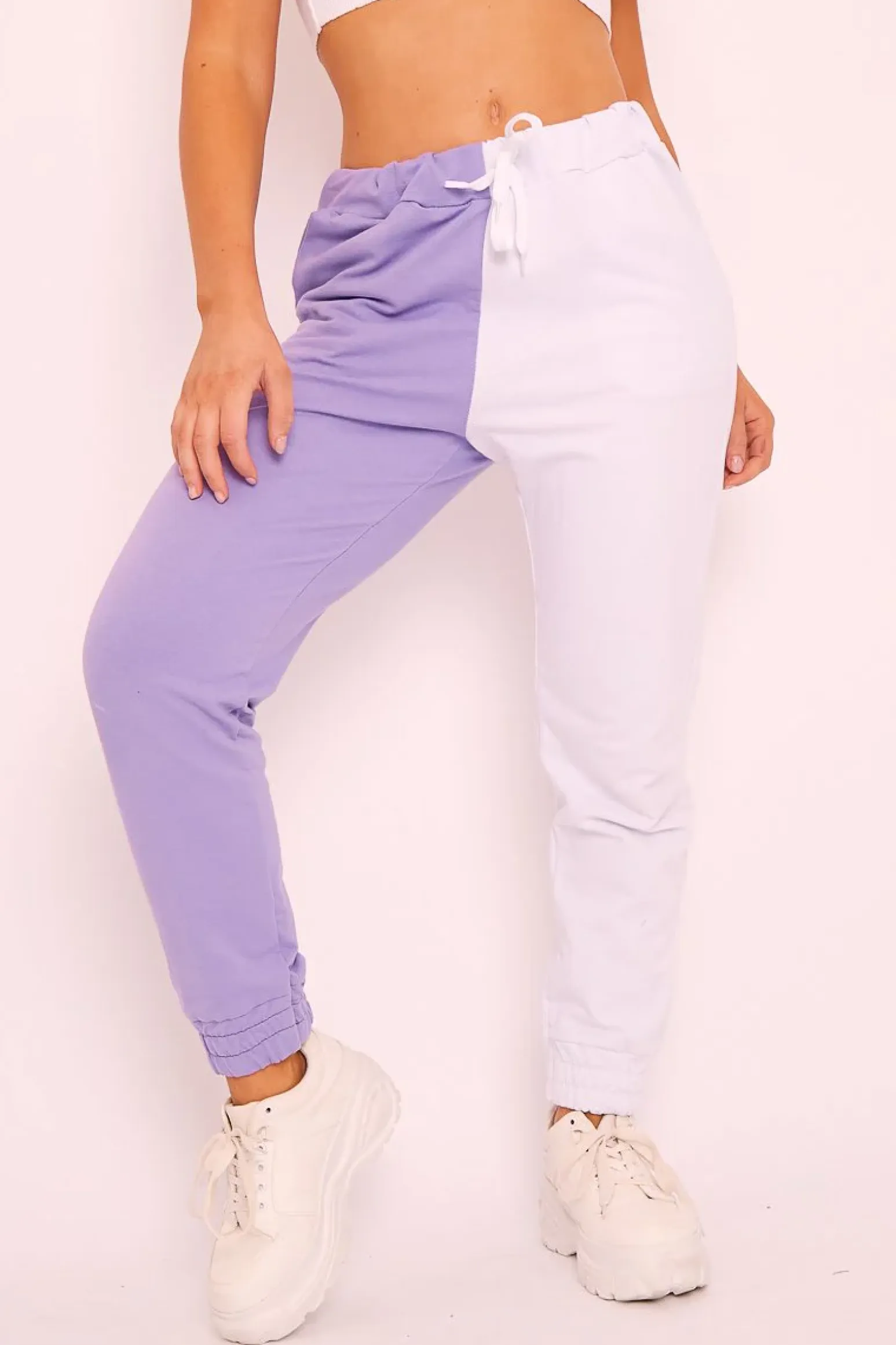 Rebellious Fashion Lilac Half White Elasticated Waist Joggers - Dasha