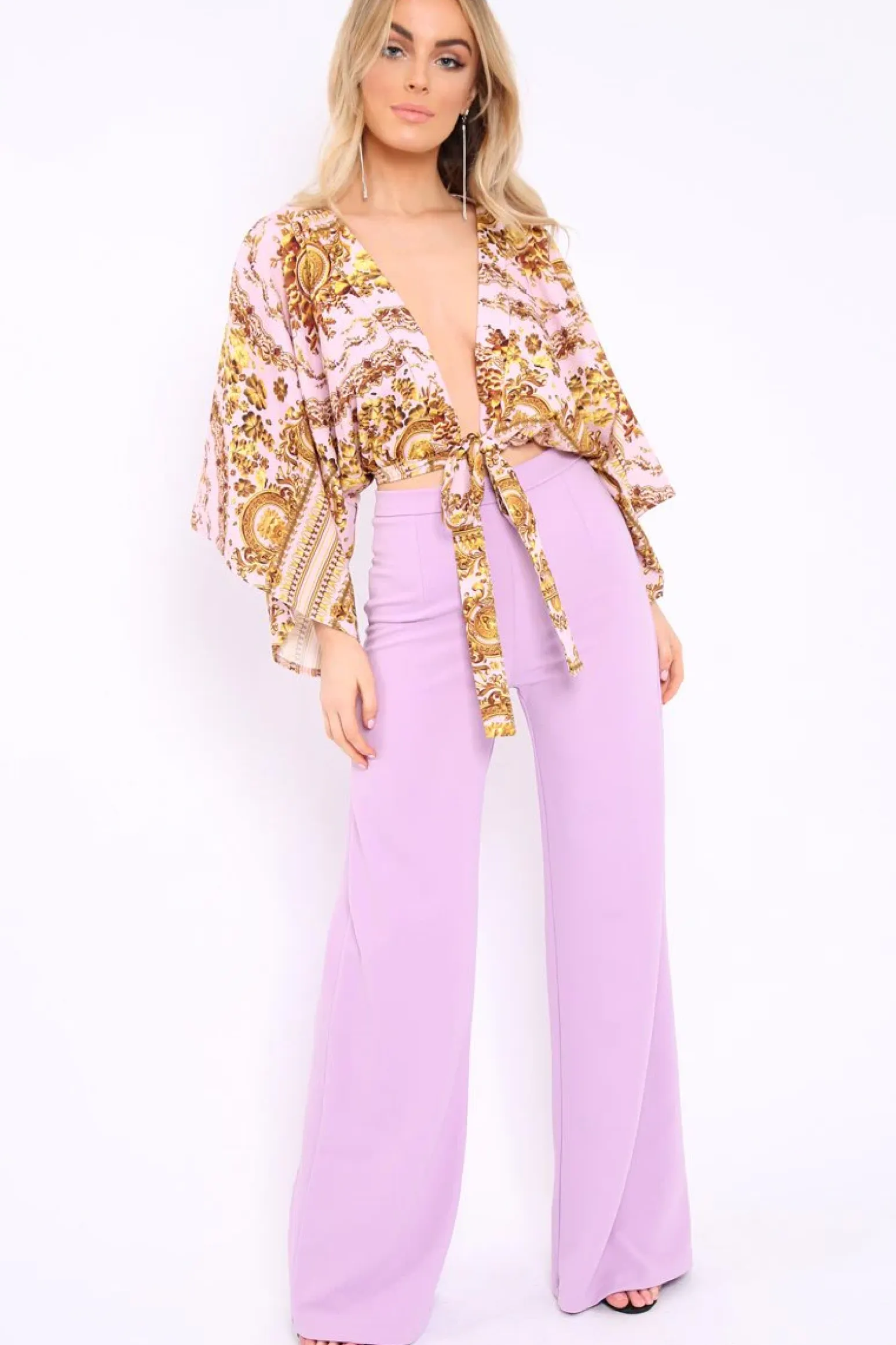 Rebellious Fashion Lilac High Waist Flare Trousers - Tisha