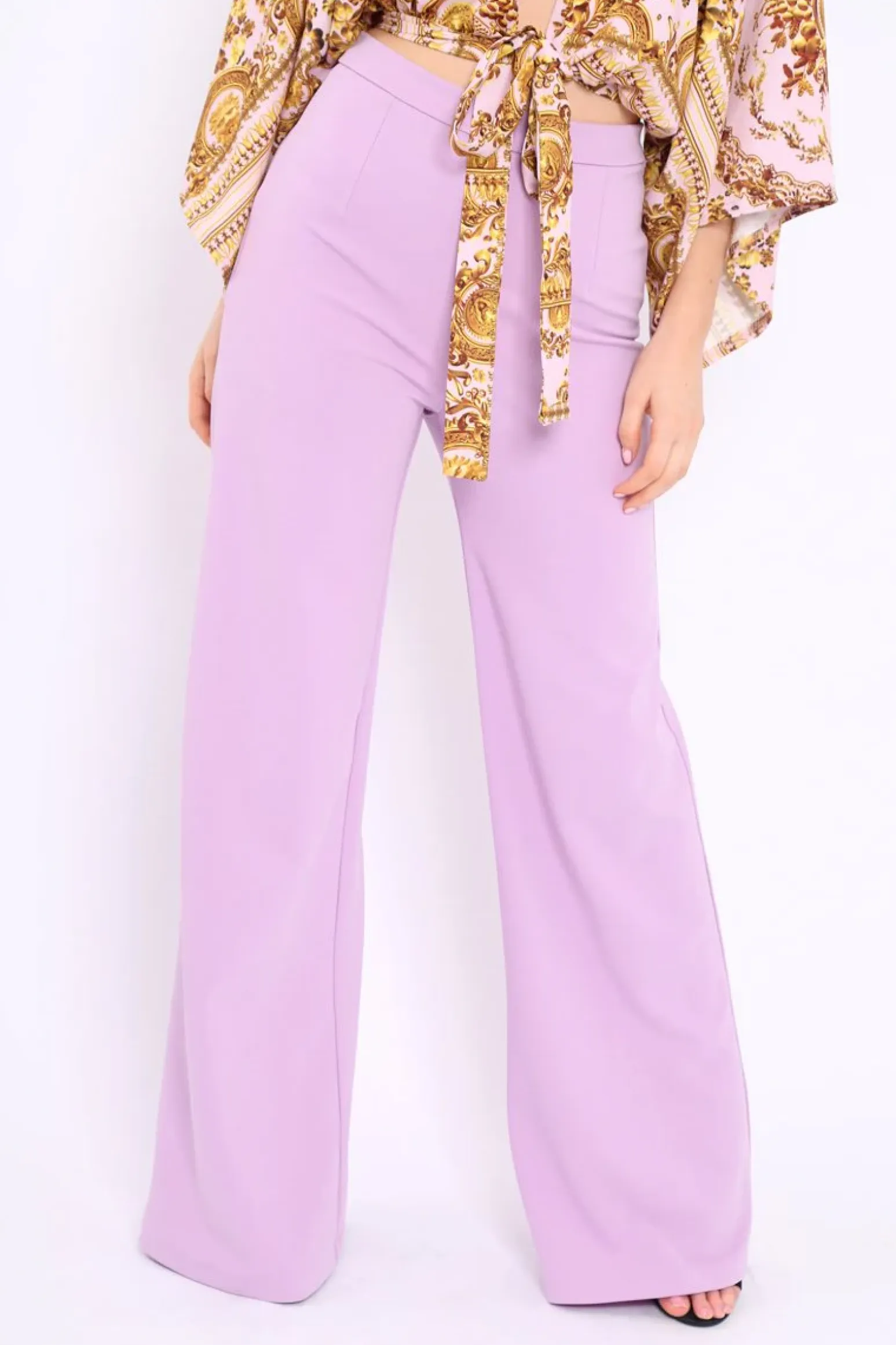 Rebellious Fashion Lilac High Waist Flare Trousers - Tisha