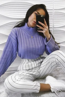 Rebellious Fashion Lilac Knit High Neck Jumper - Jaelynn
