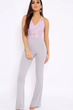 Rebellious Fashion Lilac Lace Open Back Bodysuit - Naomie
