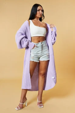 Rebellious Fashion Lilac Longline Knit Maxi Cardigan - Ema