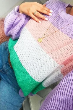 Rebellious Fashion Lilac Nude and White Striped Jumper - Ammie