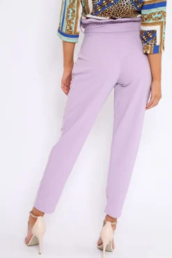Rebellious Fashion Lilac Paper Bag Tie Waist Cigarette Trousers - Karmen