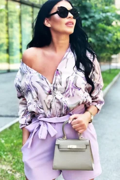 Rebellious Fashion Lilac Paper Bag Tie Waist Shorts - Sigrid