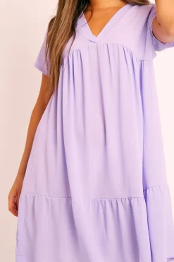 Rebellious Fashion Lilac Plunge Smock Dress - Cambriella