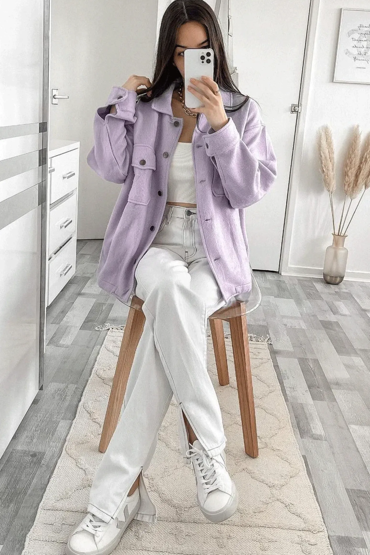 Rebellious Fashion Lilac Pocket Oversized Brushed Shacket - Caley