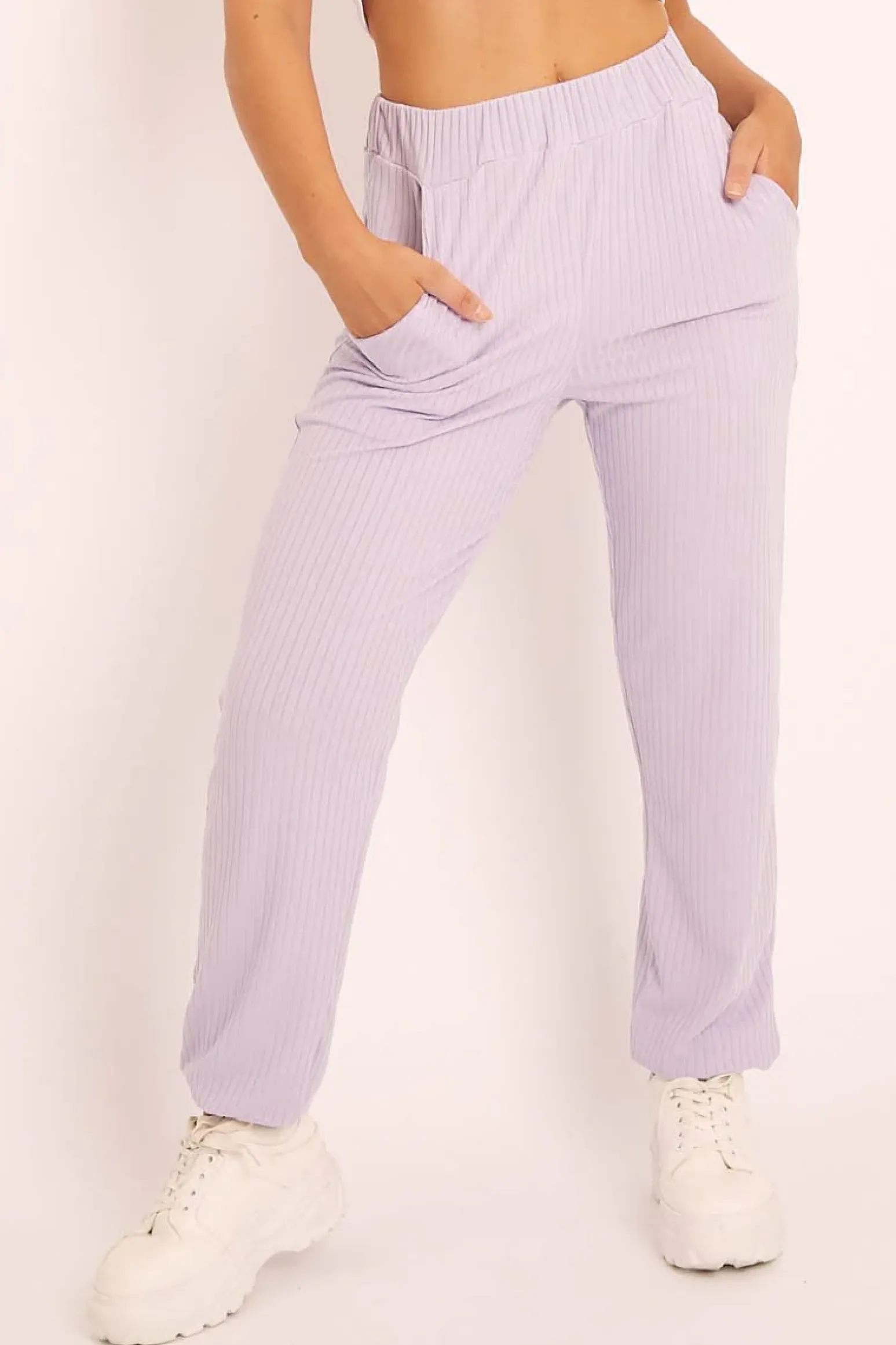 Rebellious Fashion Lilac Ribbed Cuffed Trousers - Scarletta