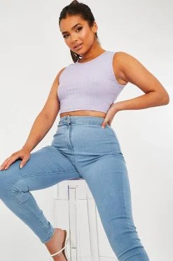 Rebellious Fashion Lilac Ribbed Vest Cropped Top - Briza