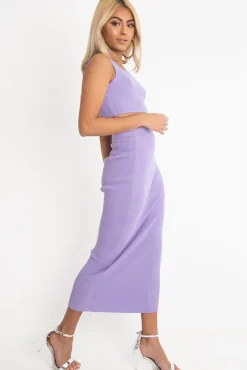 Rebellious Fashion Lilac Rib Knit Crop Top Midi Skirt Co-Ord - Larissa