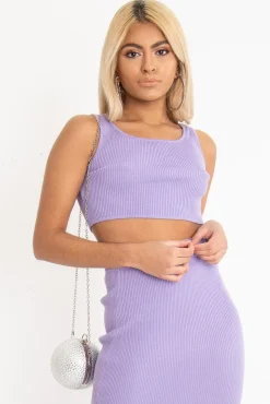 Rebellious Fashion Lilac Rib Knit Crop Top Midi Skirt Co-Ord - Larissa