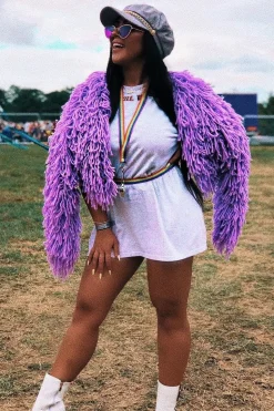 Rebellious Fashion Lilac Shaggy Crop Jacket - Neha