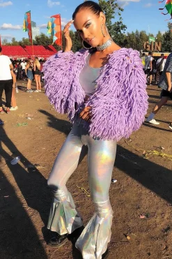 Rebellious Fashion Lilac Shaggy Crop Jacket - Neha