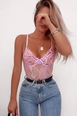 Rebellious Fashion Lilac Sheer Lace Bodysuit - Katia