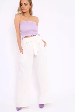 Rebellious Fashion Lilac Shirred Frill Bandeau Crop Top - Camren