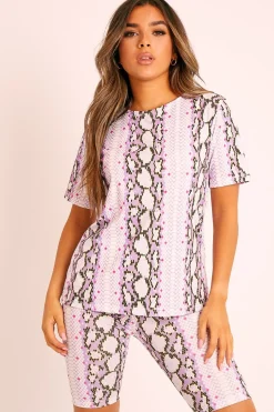 Rebellious Fashion Lilac Snake T-shirt Cycling Short Set - Alissandra