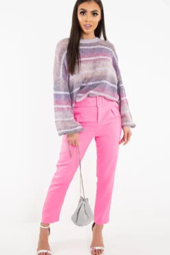 Rebellious Fashion Lilac Stripe Glitter Soft Knit Jumper - Asiya