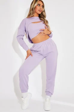 Rebellious Fashion Lilac Top + Joggers 3 Piece Co-ord - Julie