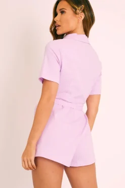 Rebellious Fashion Lilac Utility Belted Zip Front Playsuit - Aasha