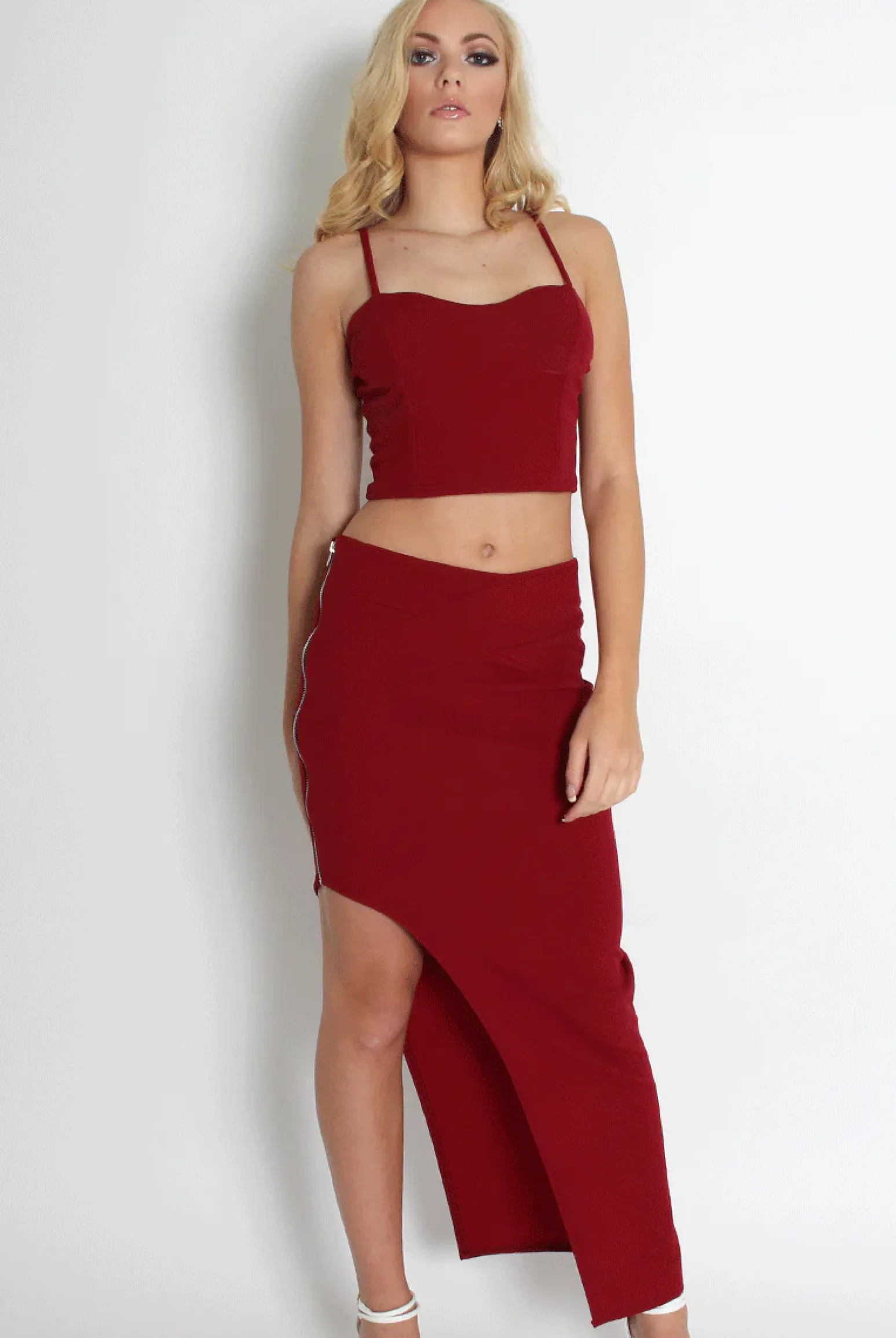 Rebellious Fashion Lilly Wine Asymmetric Two Piece