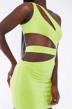 Rebellious Fashion Lime Asymmetric Cut Out Mini Dress - Erin