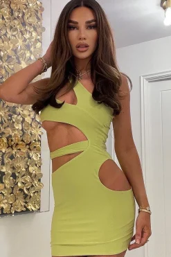 Rebellious Fashion Lime Asymmetric Cut Out Mini Dress - Erin