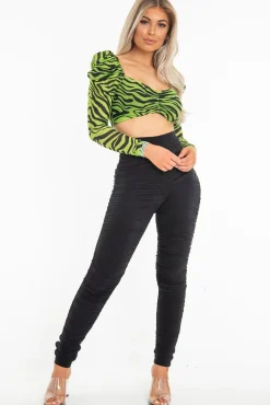 Rebellious Fashion Lime Animal Print Mesh Puff Sleeve Crop Top - Kiarra