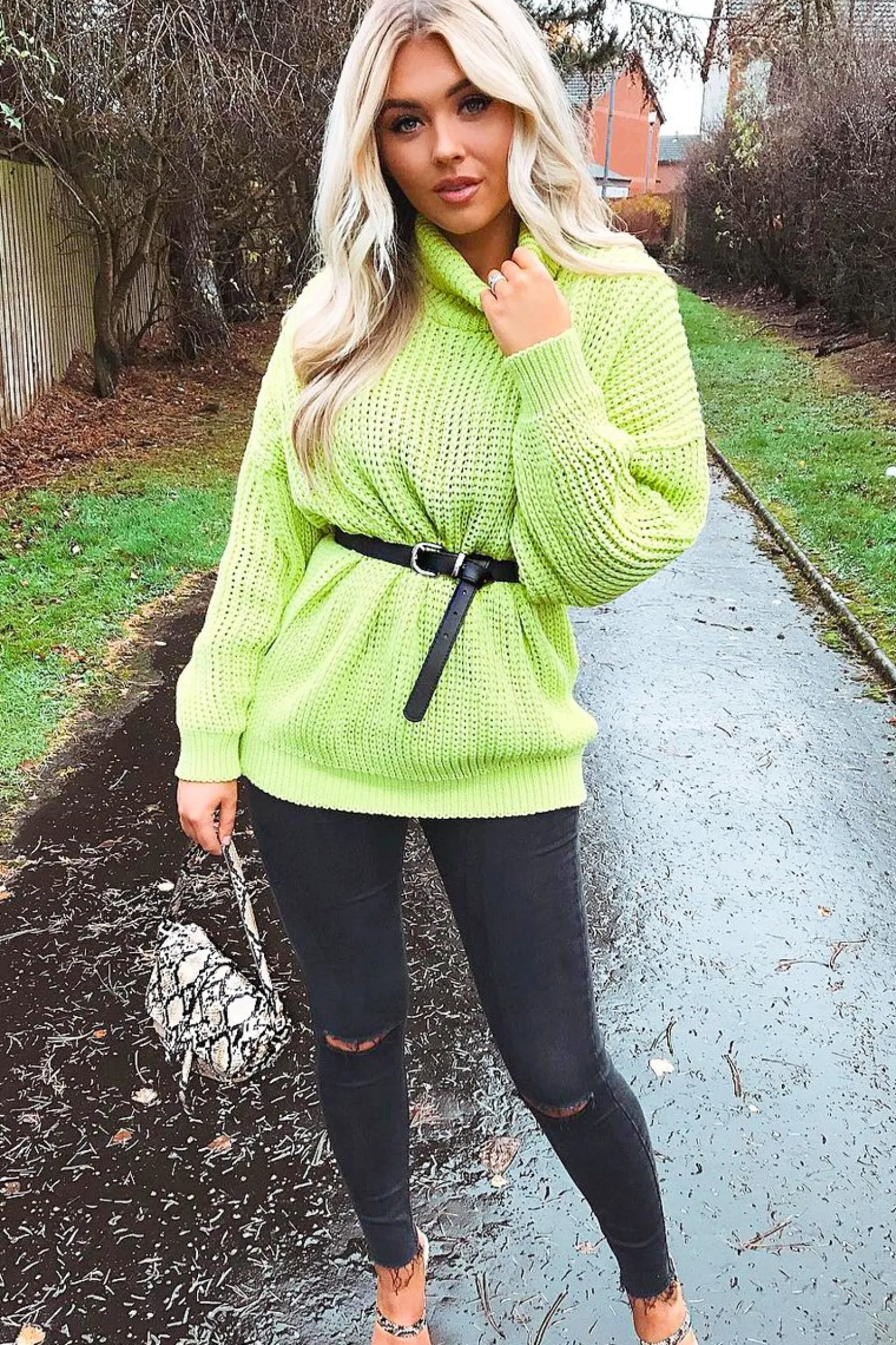 Rebellious Fashion Lime Chunky Knit Jumper Dress - Maci