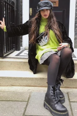 Rebellious Fashion Lime Chunky Knit Jumper Dress - Maci