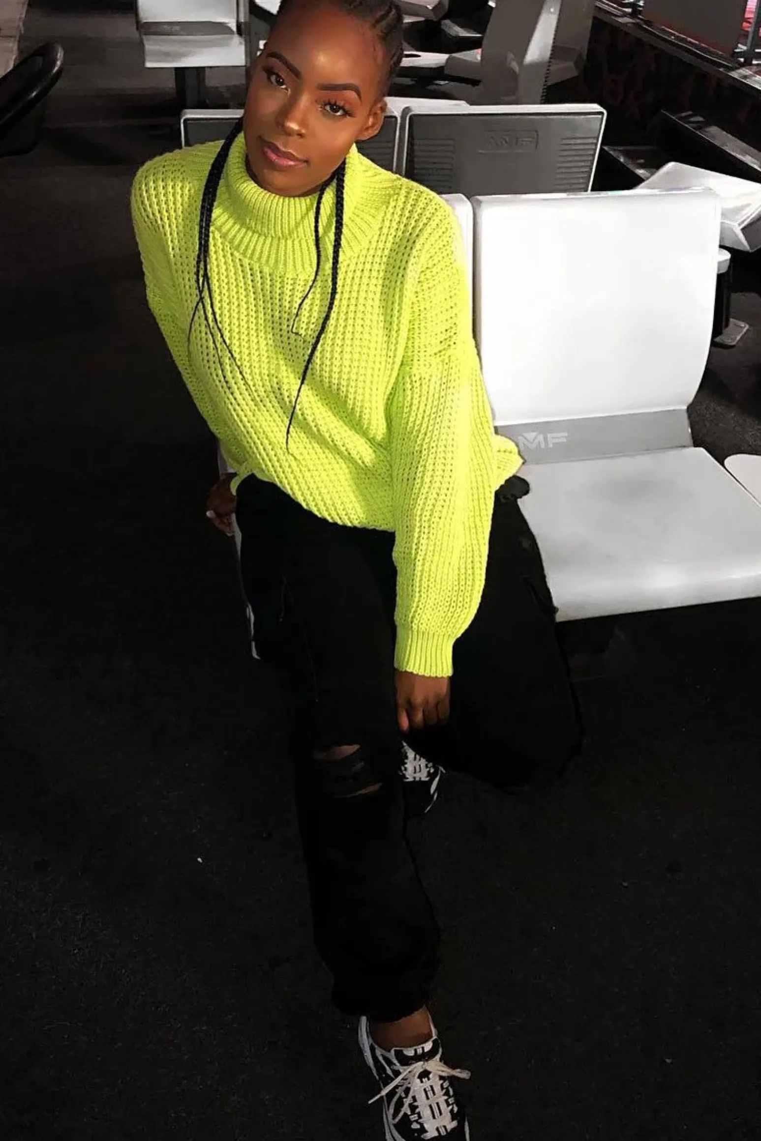 Rebellious Fashion Lime Chunky Knit Jumper Dress - Maci