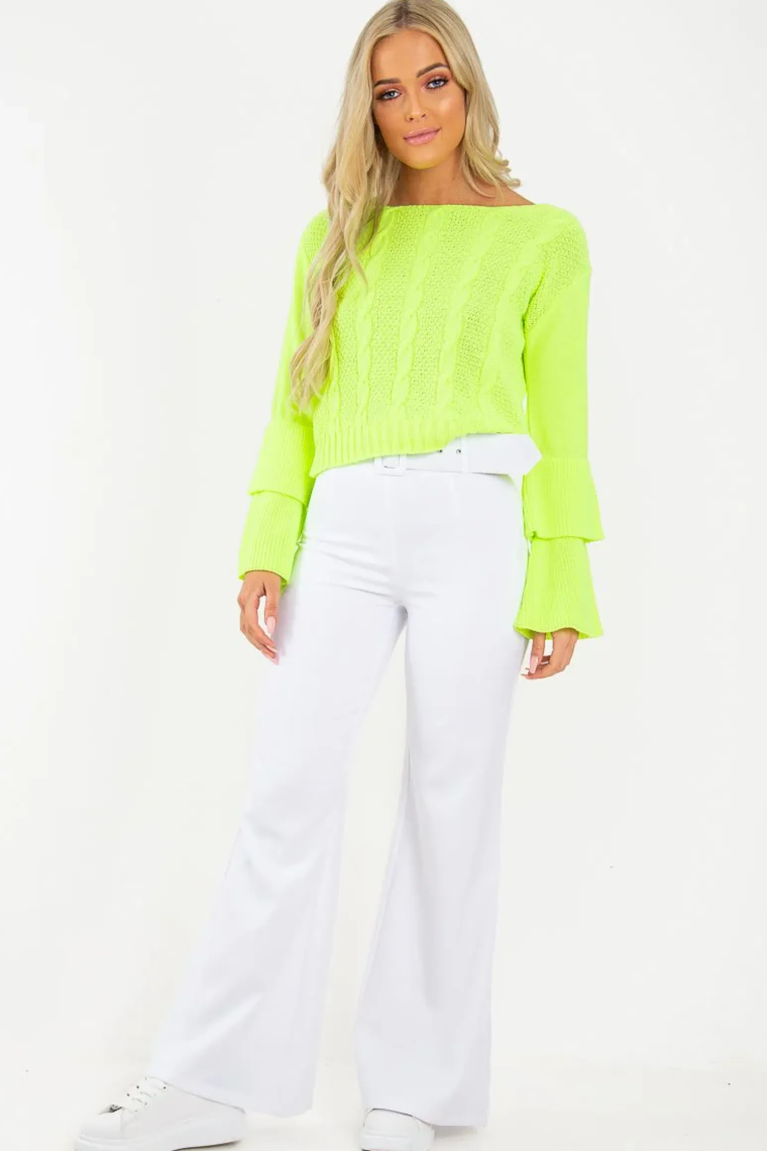 Rebellious Fashion Lime Chunky Knit Sleeve Detail Jumper - Lillienne