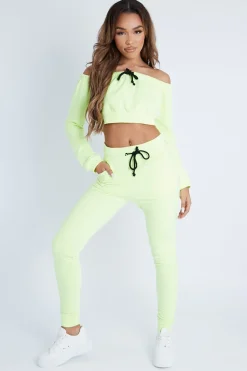 Rebellious Fashion Lime Drawstring Crop Top and & Joggers Set - Giavana