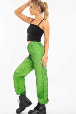 Rebellious Fashion Lime Fishnet Cuffed Joggers - Ryia