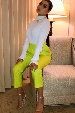 Rebellious Fashion Lime Green Belted Tapered Peg Trousers - Jessika