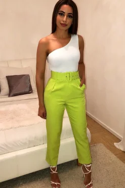 Rebellious Fashion Lime Green Belted Tapered Peg Trousers - Jessika