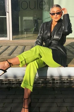 Rebellious Fashion Lime Green Belted Tapered Peg Trousers - Jessika