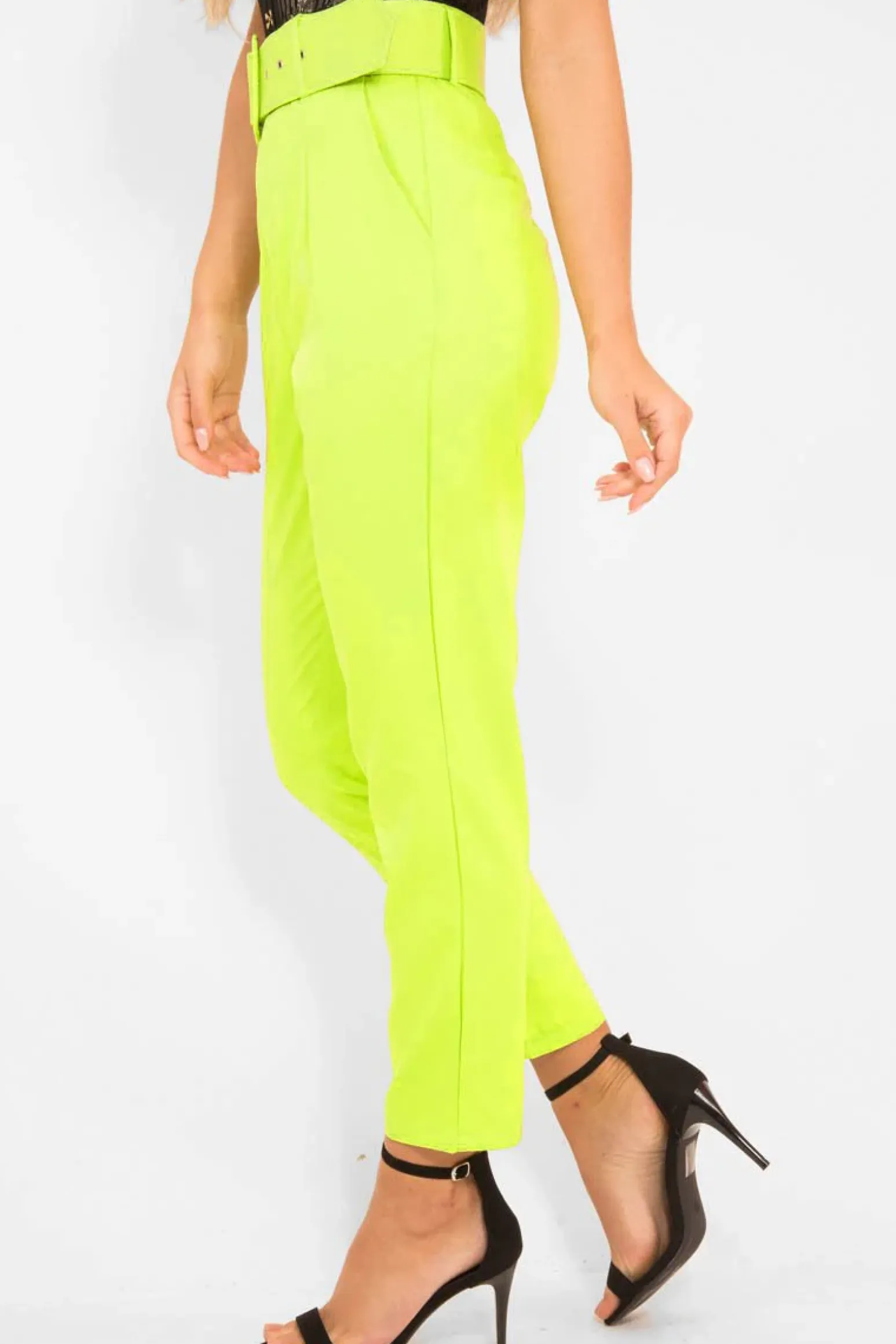 Rebellious Fashion Lime Green Belted Tapered Peg Trousers - Jessika