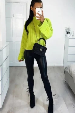 Rebellious Fashion Lime Green Knit High Neck Jumper - Jaelynn