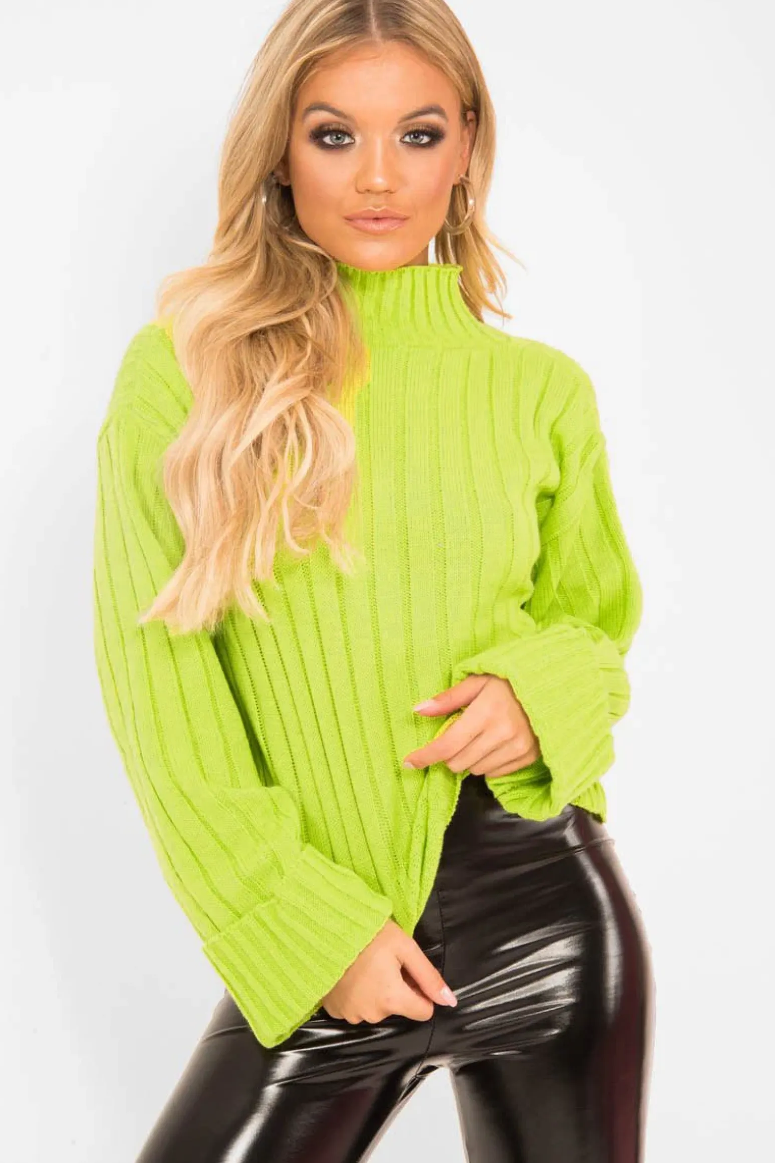 Rebellious Fashion Lime Green Knit High Neck Jumper - Jaelynn