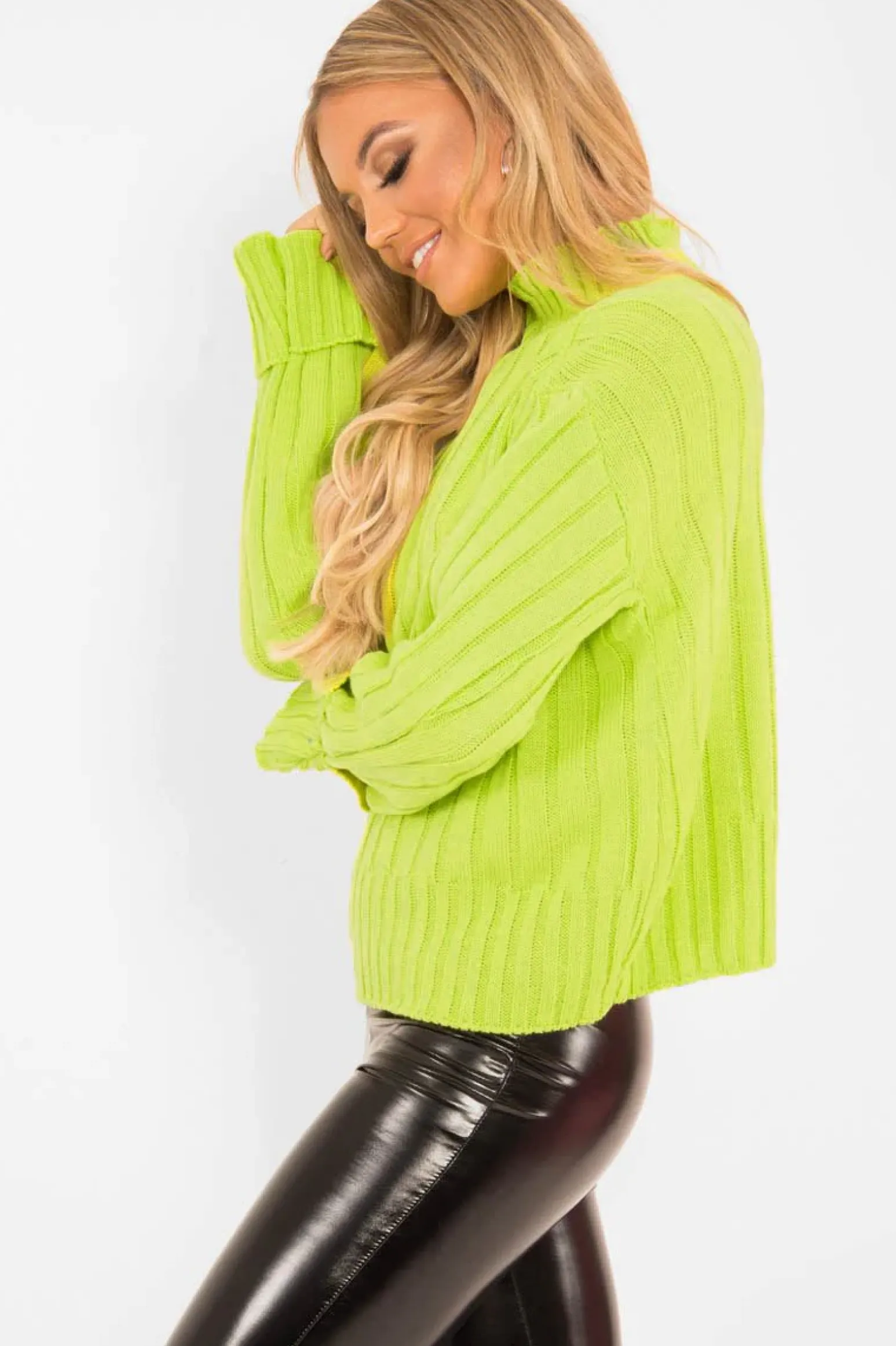 Rebellious Fashion Lime Green Knit High Neck Jumper - Jaelynn