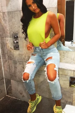 Rebellious Fashion Lime Green Side Boob Bodysuit - Adrionna