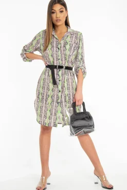Rebellious Fashion Lime Green Snake Print Oversized Shirt Dress - Joselynn